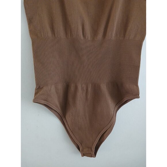 OQQ Womens L Brown Ribbed Seamless  Square Neck Bodysuit Tank Top Leotard - Picture 2 of 5